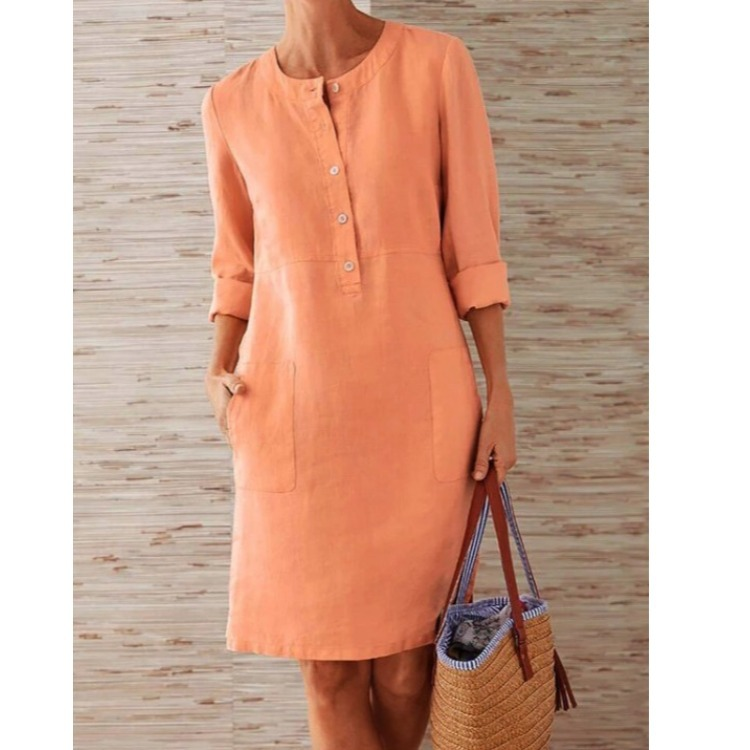 Adèle Cotton Linen Shirt Midi Dress – Breezy Casual Summer Dress