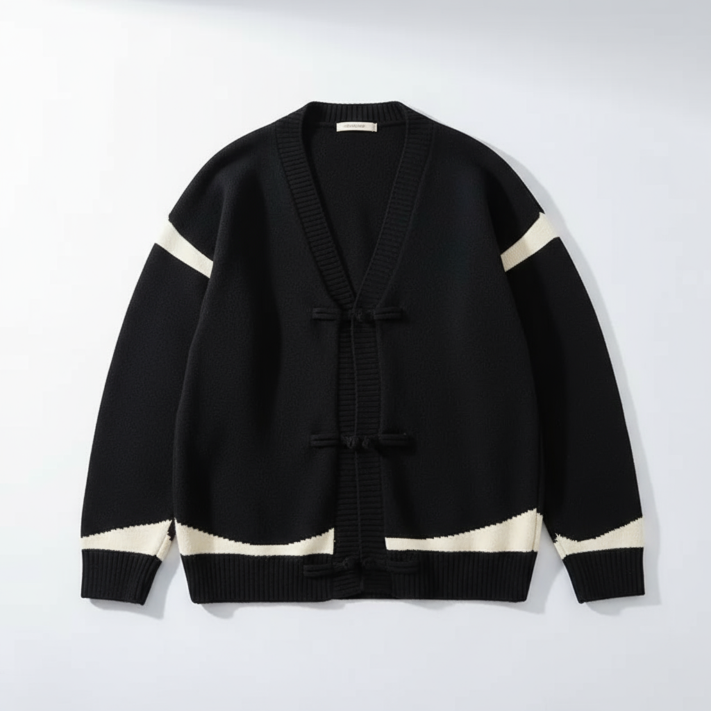 Chris Men's Wool Cardigan – Knit with Contrast Stripes and Toggle Closures