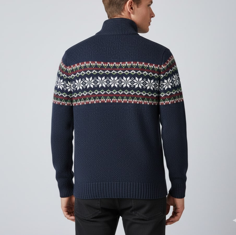 Cris Men's Wool-Blend Quarter-Zip Christmas Sweater with Festive Pattern