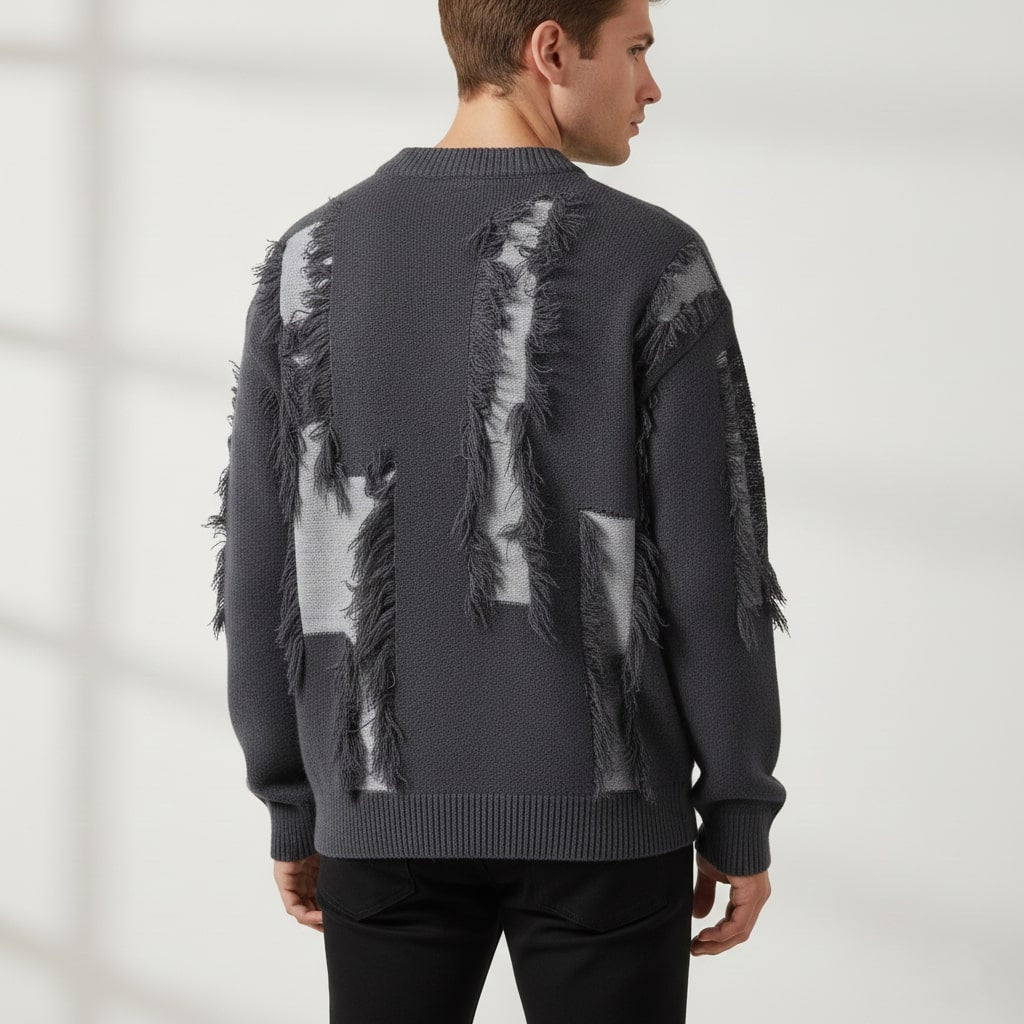Aiden Men's Distressed Sweater – Textured Knit Pullover with Bold Frayed Accents
