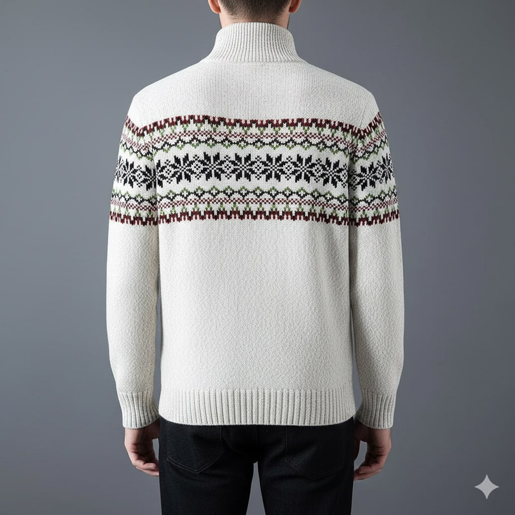 Cris Men's Wool-Blend Quarter-Zip Christmas Sweater with Festive Pattern