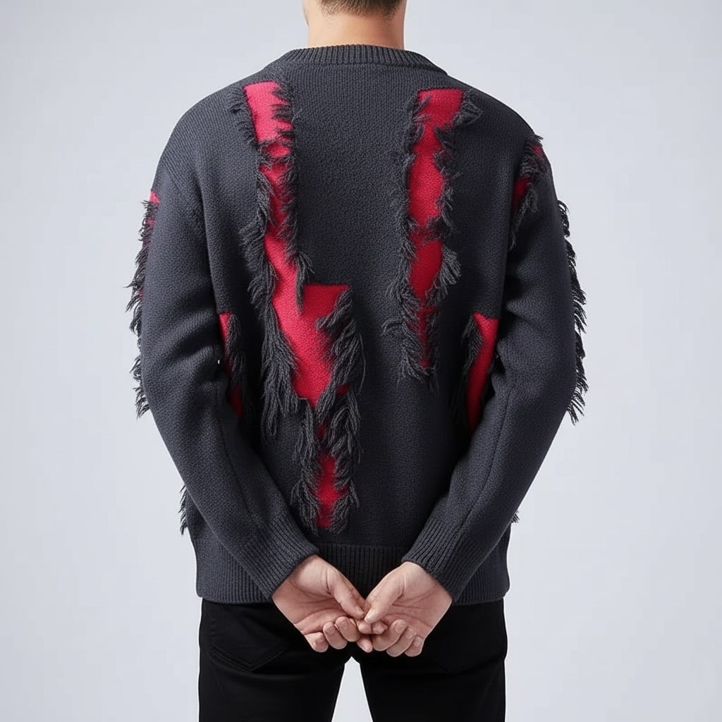Aiden Men's Distressed Sweater – Textured Knit Pullover with Bold Frayed Accents