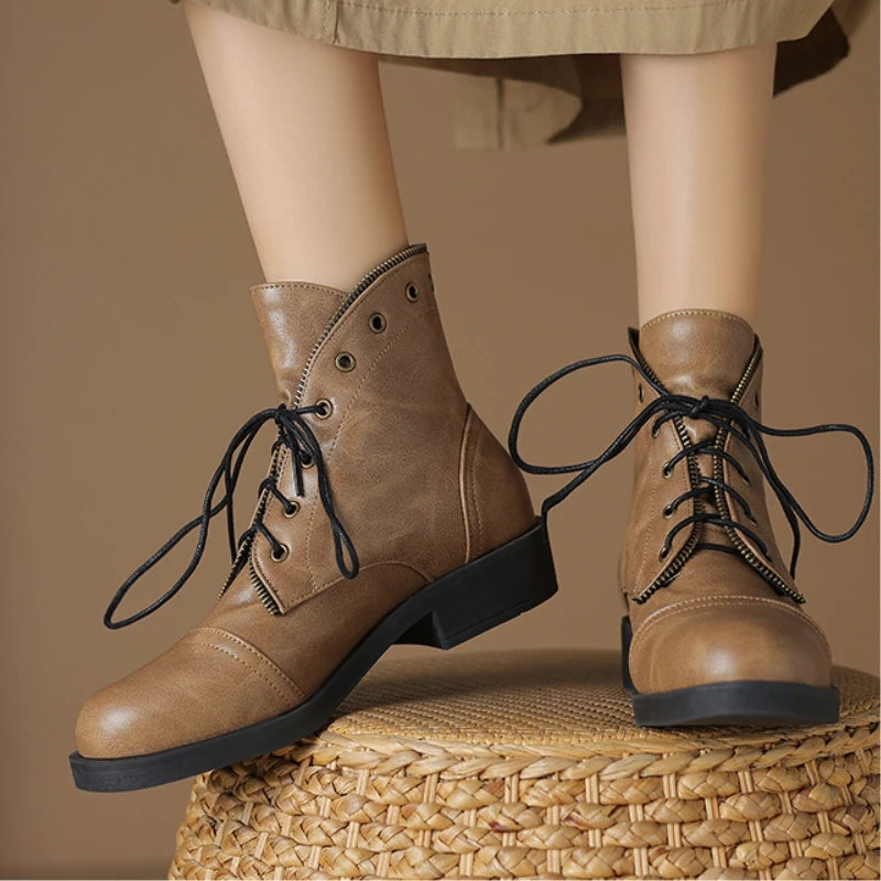 Beatriz Women's Leather Military-Style Ankle Booties