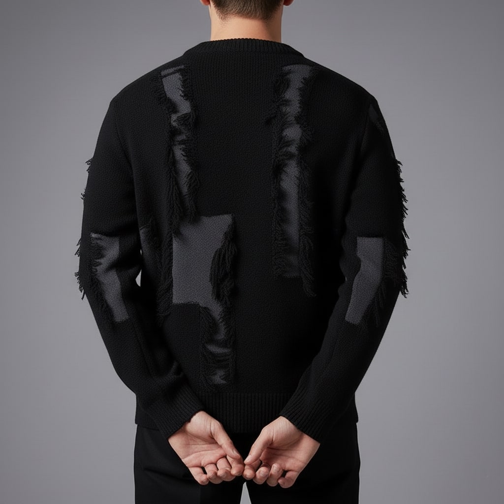 Aiden Men's Distressed Sweater – Textured Knit Pullover with Bold Frayed Accents