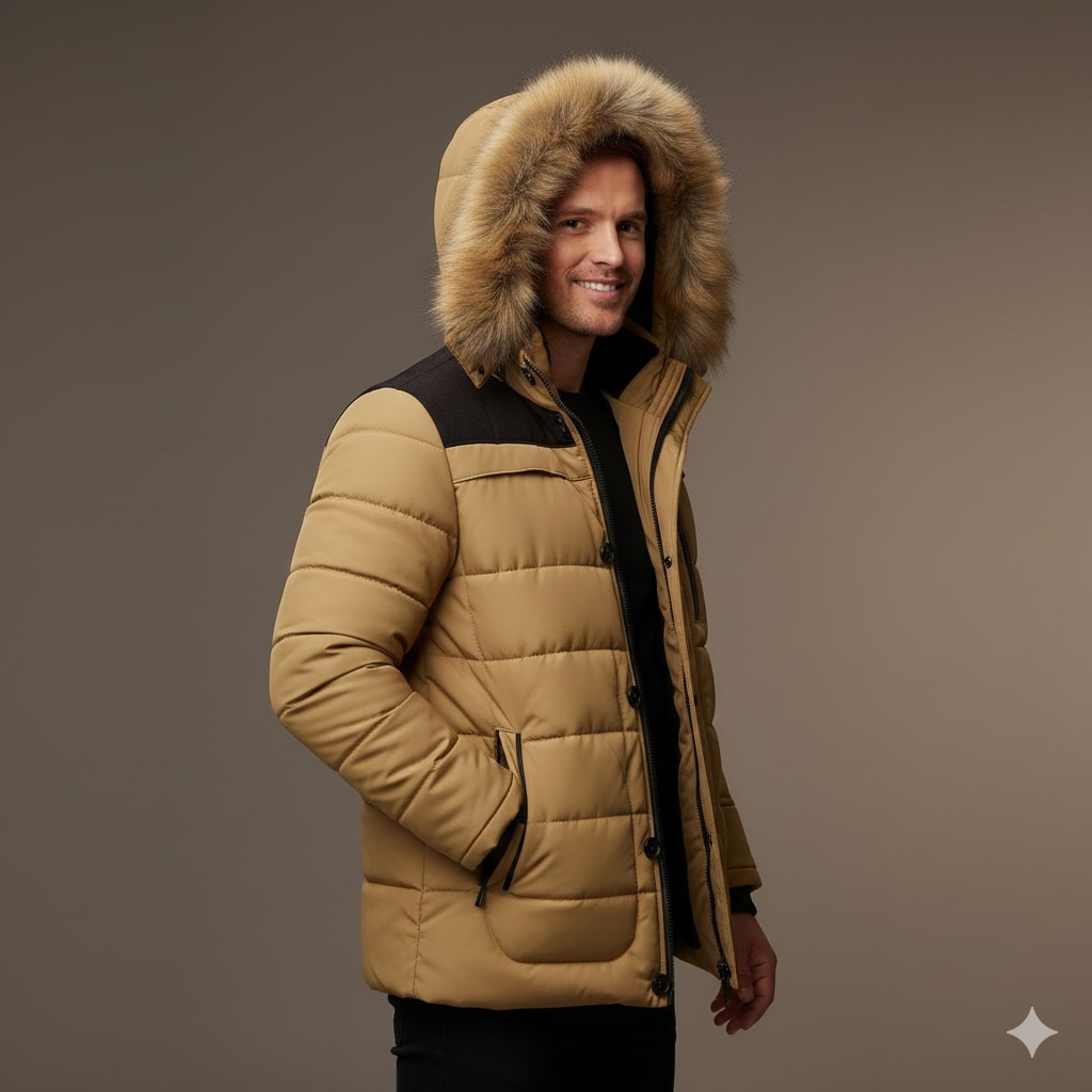 Harlan Men's Winter Coat – Hooded Jacket with Thick Fleece Lining and Cotton Shell