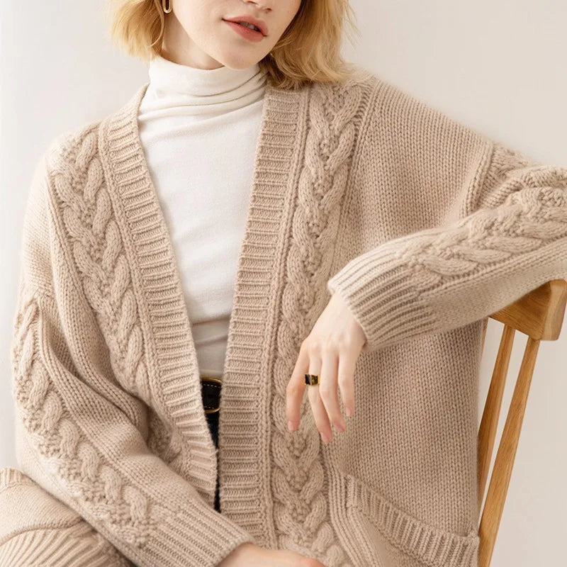Estella Women's Chunky Cotton Cable Knit Cardigan – Oversized Relaxed Fit