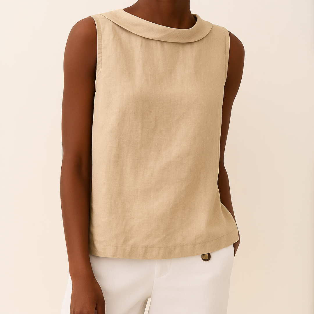 Eloisa Sleeveless Linen Blouse – Roll Collar Breathable Summer Top