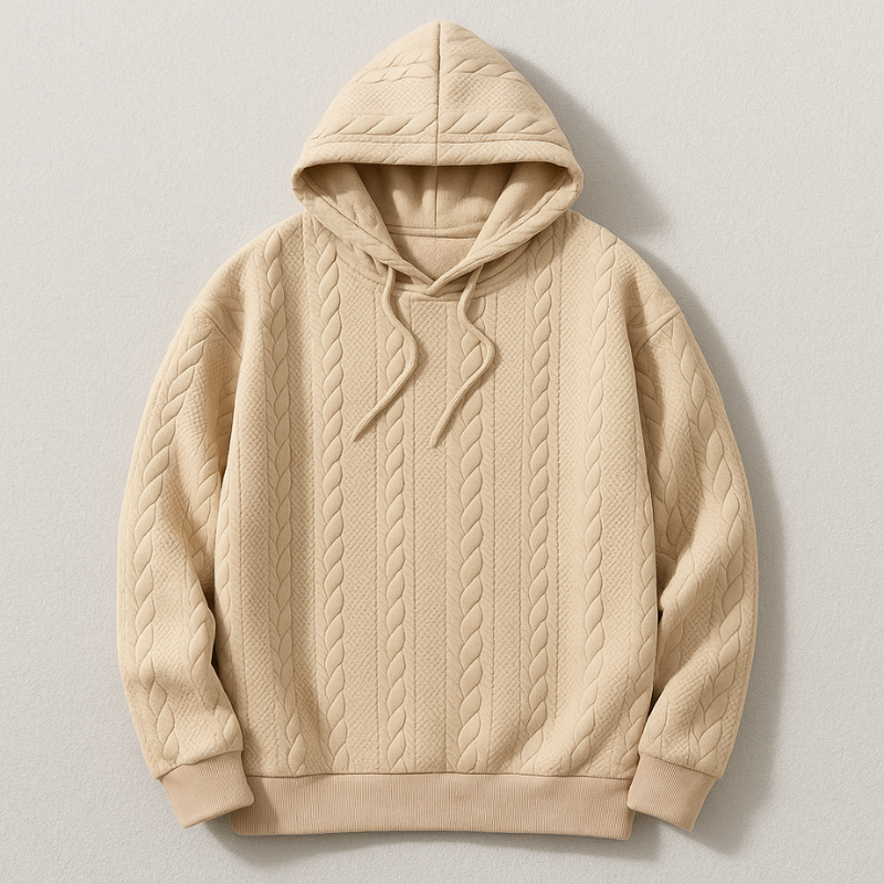 Edmund Men's Cable Knit Hoodie – Cozy Textured Cotton for Chilly Days