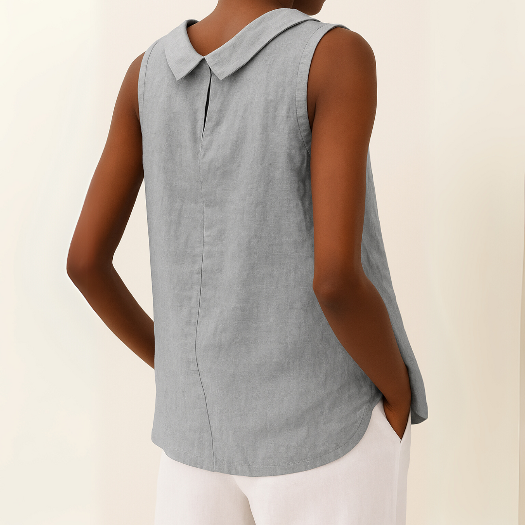 Eloisa Sleeveless Linen Blouse – Roll Collar Breathable Summer Top