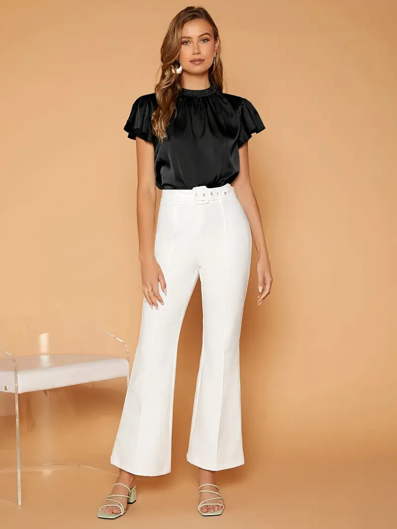 Camille Satin Drape Blouse – Stylish Puff Sleeve Top with Gathered Neck