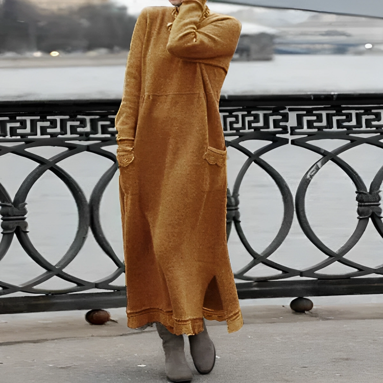 Elena Women's Winter Dress – Cozy Knit with Slimming Waistline