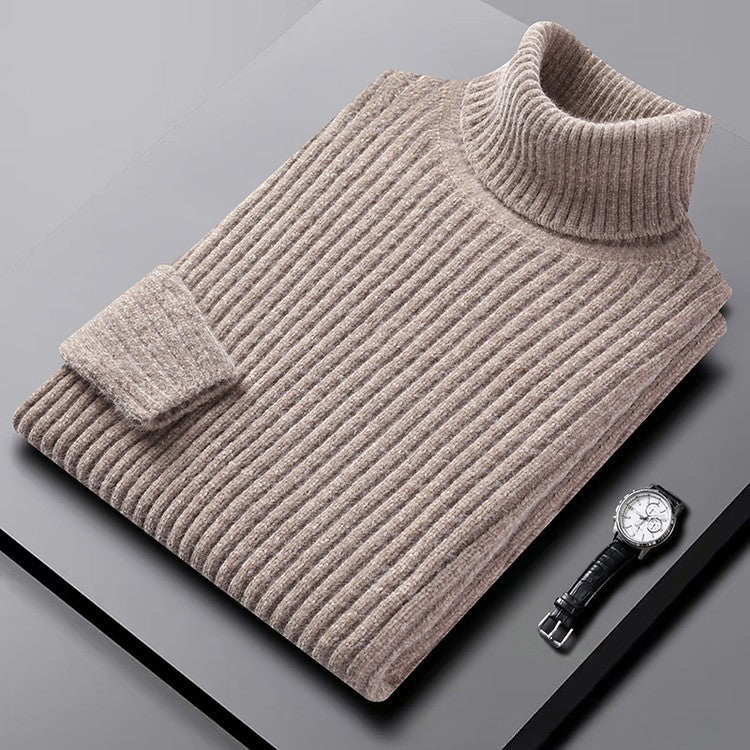 Arnelio Men's Thick Ribbed Knit Turtleneck Sweater with Structured Collar