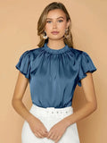Camille Satin Drape Blouse – Stylish Puff Sleeve Top with Gathered Neck