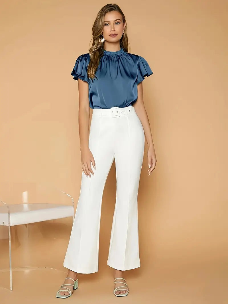 Camille Satin Drape Blouse – Stylish Puff Sleeve Top with Gathered Neck
