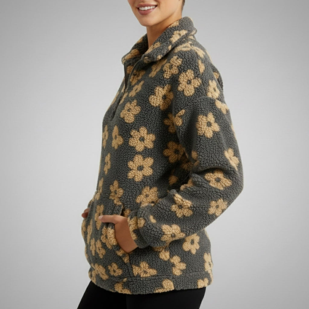 Eliza Women's Oversized Floral Fleece Half-Zip Winter Pullover