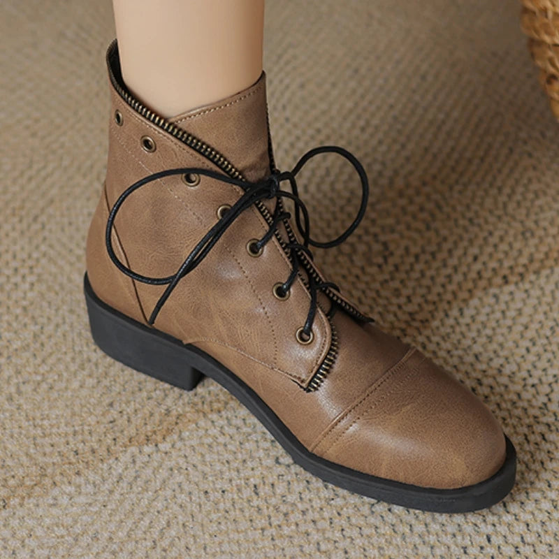 Beatriz Women's Leather Military-Style Ankle Booties