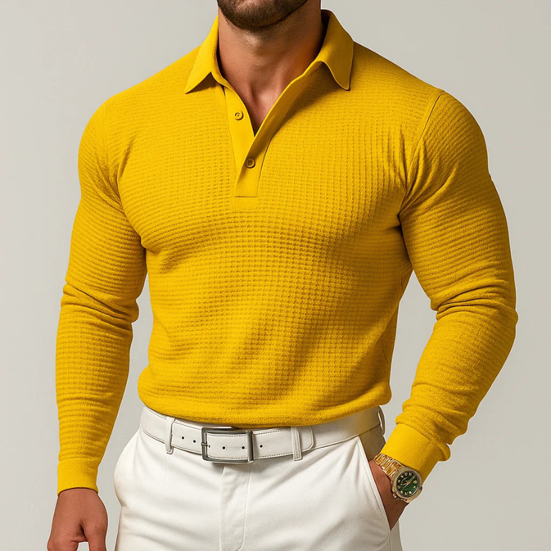 Benedicto Men's Textured Knit Long Sleeve Polo Sweater