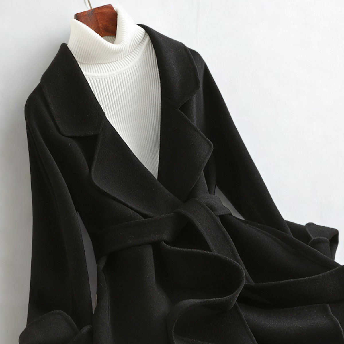 Emilia Women's Wool Blend Coat – Belted Silhouette with Wide Lapel Collar