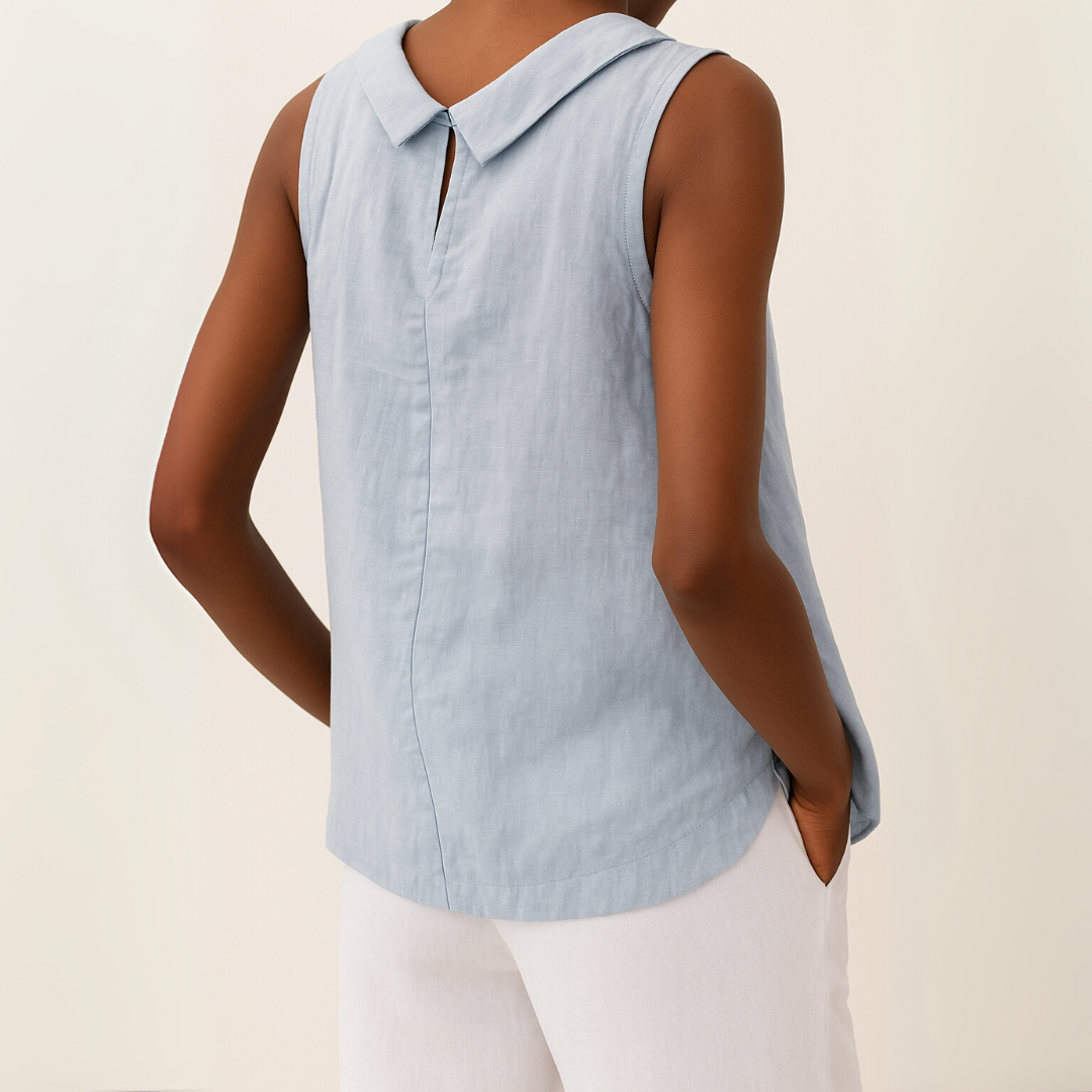 Eloisa Sleeveless Linen Blouse – Roll Collar Breathable Summer Top