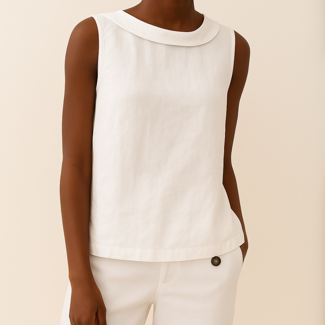 Eloisa Sleeveless Linen Blouse – Roll Collar Breathable Summer Top