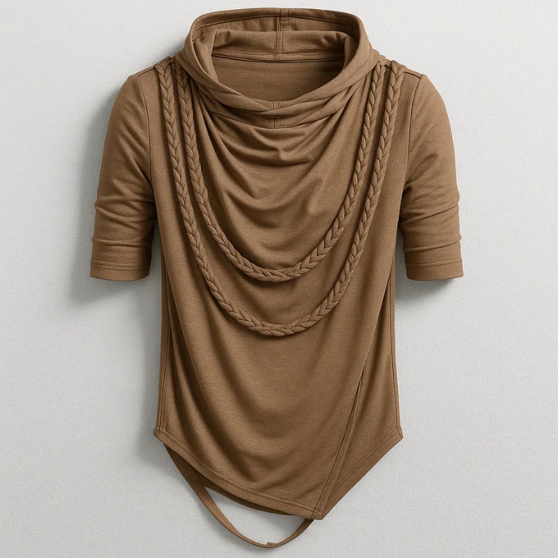 Ameer Men's Hooded Shirt – Stretch-Knit Cotton with Unique Asymmetrical Hem