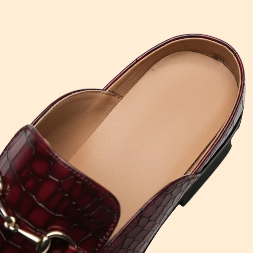 Marcello Croc Embossed Leather Mule – Metal Bit Slip-On Backless Loafers