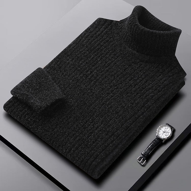Arnelio Men's Thick Ribbed Knit Turtleneck Sweater with Structured Collar