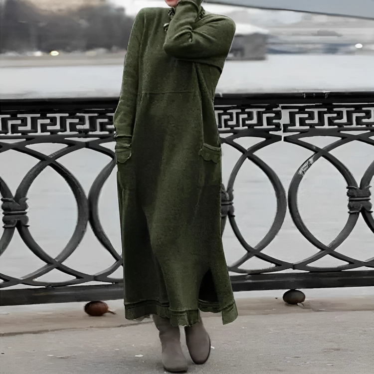 Elena Women's Winter Dress – Cozy Knit with Slimming Waistline
