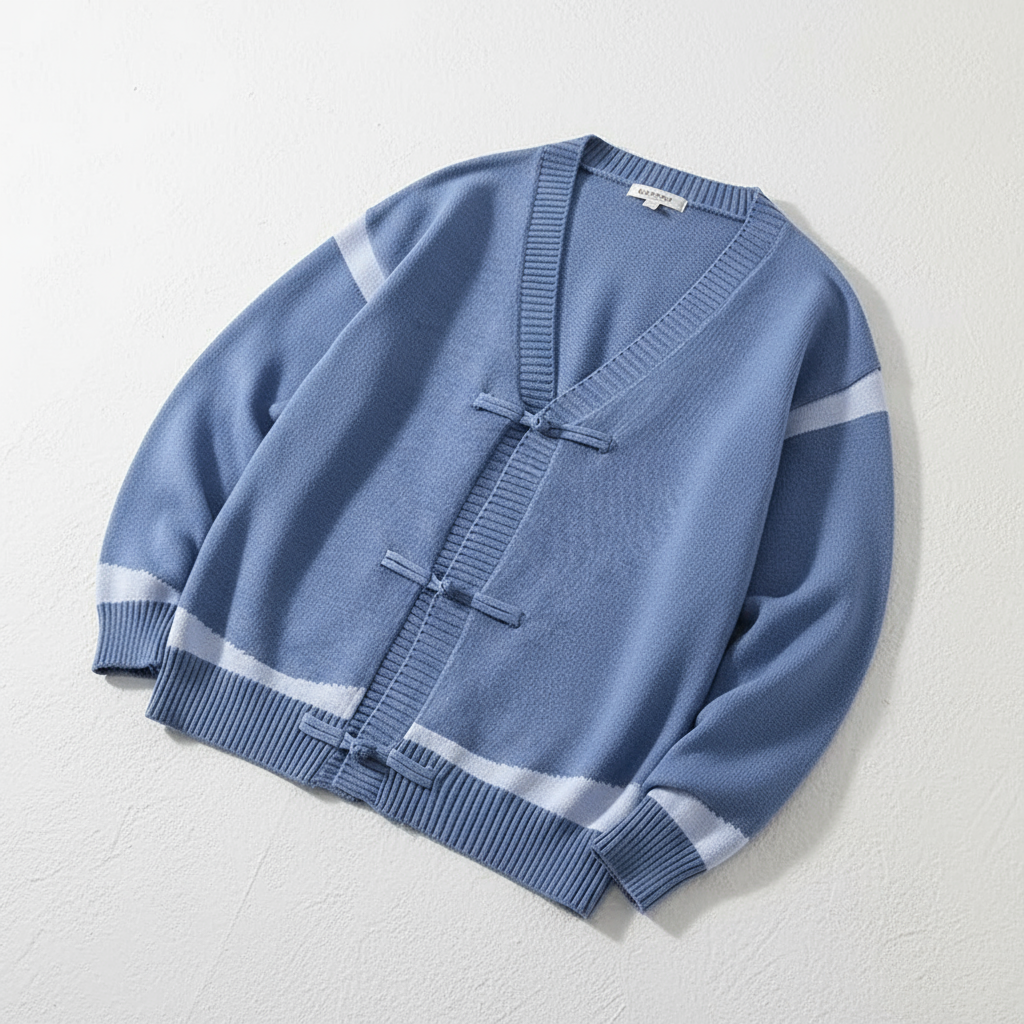 Chris Men's Wool Cardigan – Knit with Contrast Stripes and Toggle Closures