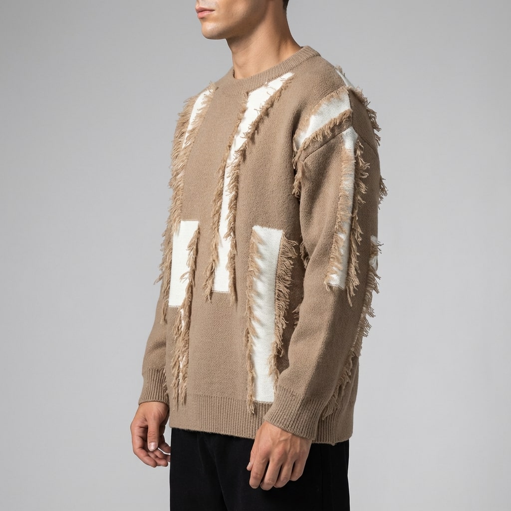 Aiden Men's Distressed Sweater – Textured Knit Pullover with Bold Frayed Accents