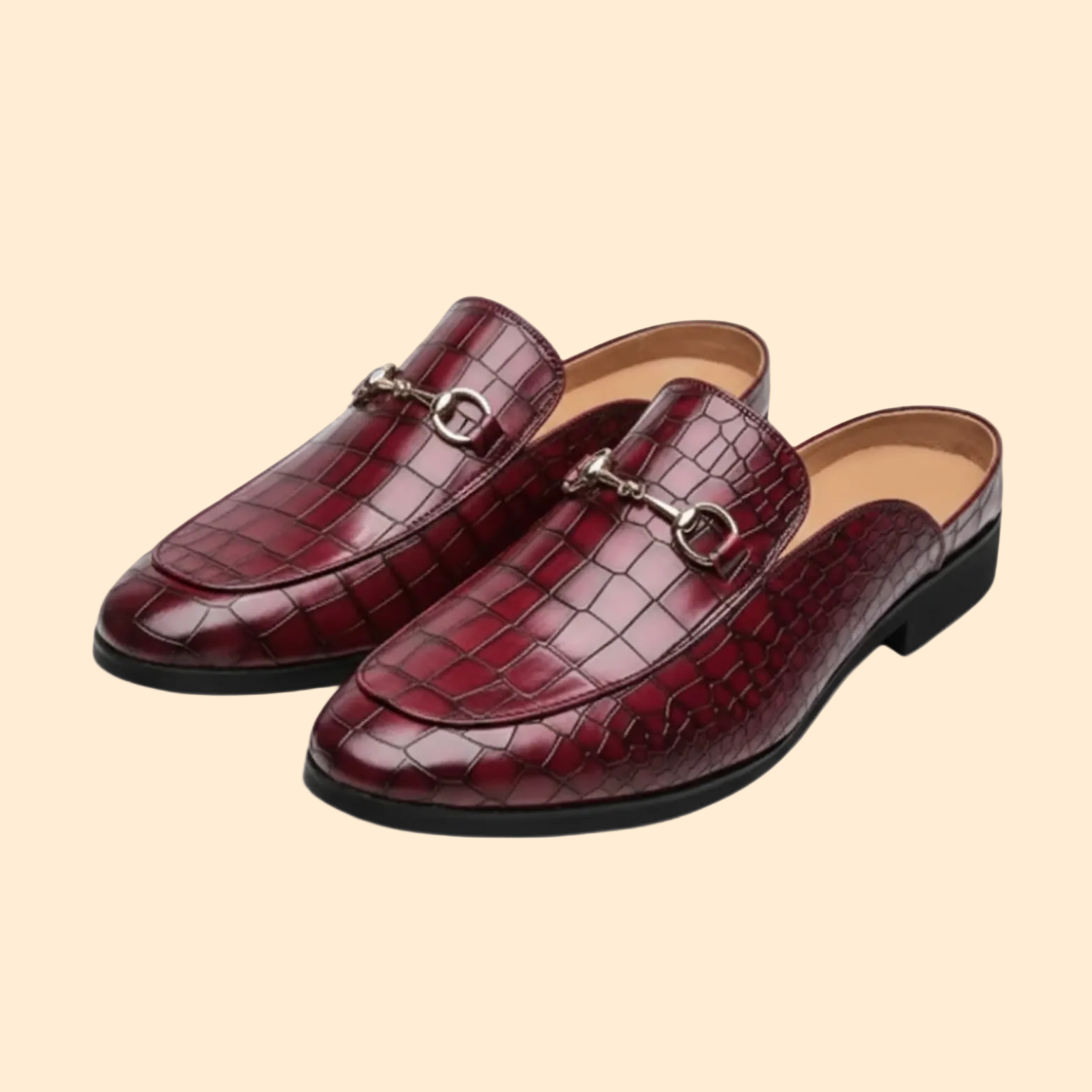 Marcello Croc Embossed Leather Mule – Metal Bit Slip-On Backless Loafers