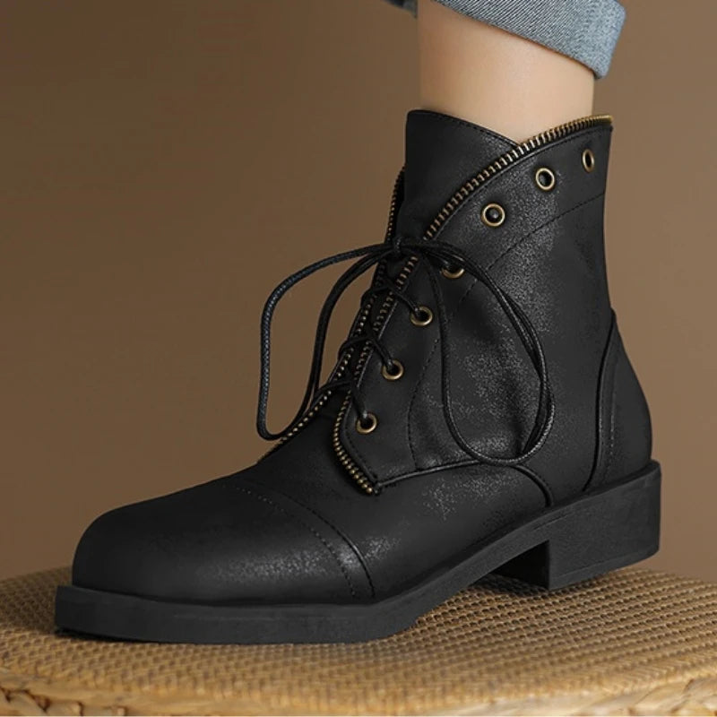 Beatriz Women's Leather Military-Style Ankle Booties