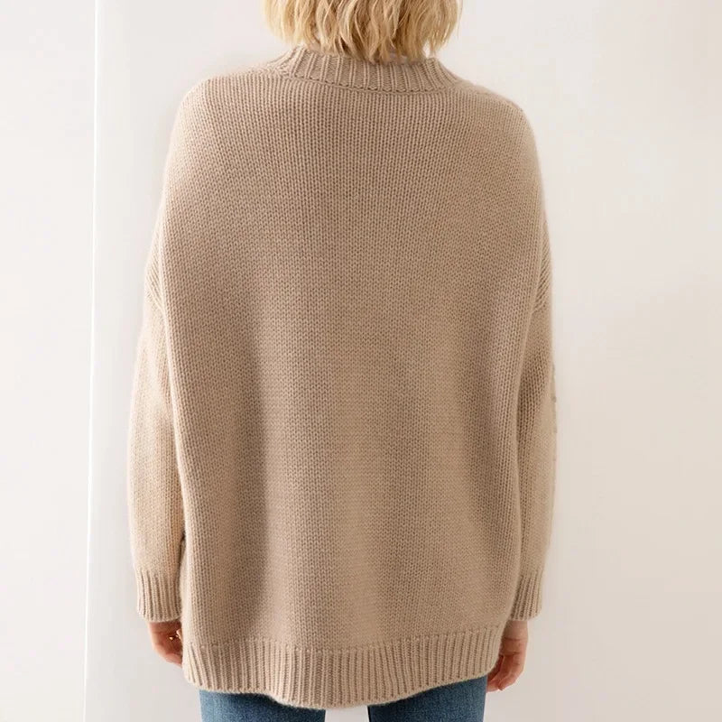Estella Women's Chunky Cotton Cable Knit Cardigan – Oversized Relaxed Fit