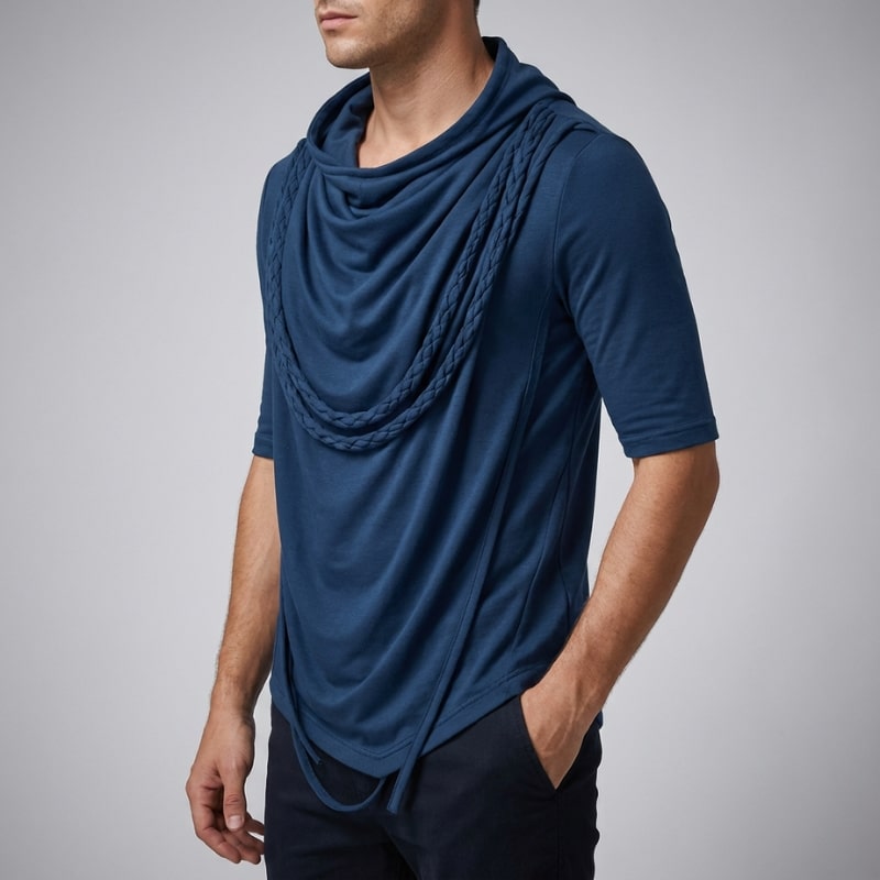 Ameer Men's Hooded Shirt – Stretch-Knit Cotton with Unique Asymmetrical Hem