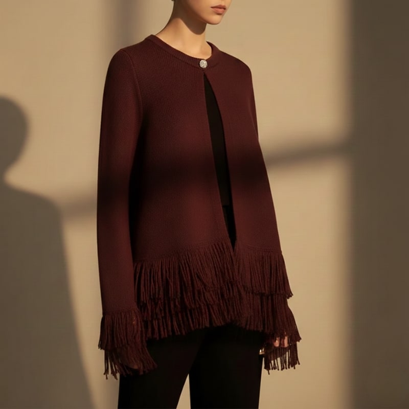 Carina Women's Fringe Style Knit Cardigan – Structured Silhouette