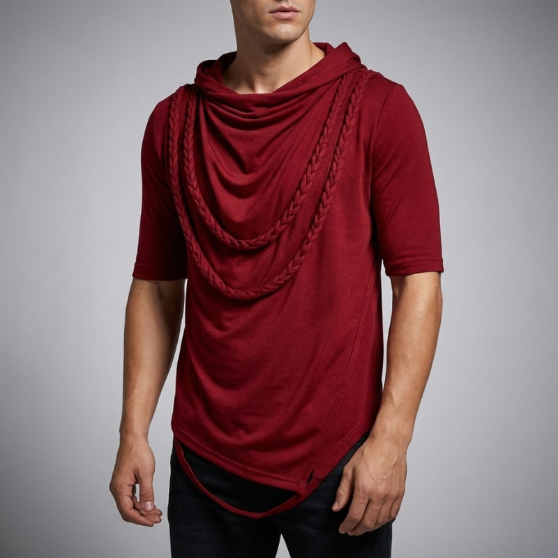 Ameer Men's Hooded Shirt – Stretch-Knit Cotton with Unique Asymmetrical Hem