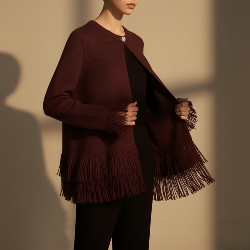 Carina Women's Fringe Style Knit Cardigan – Structured Silhouette
