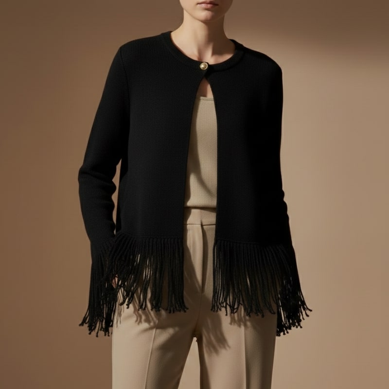 Carina Women's Fringe Style Knit Cardigan – Structured Silhouette
