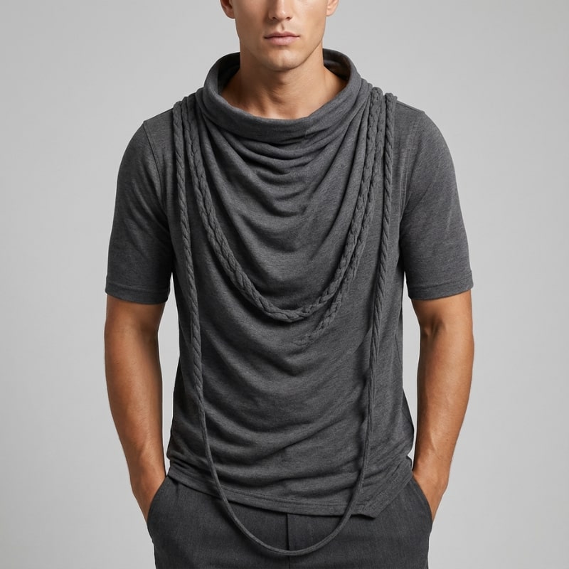 Ameer Men's Hooded Shirt – Stretch-Knit Cotton with Unique Asymmetrical Hem