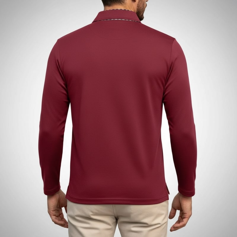 Darian Men's Slim Fit Long Sleeve Polo with Checked Collar Details