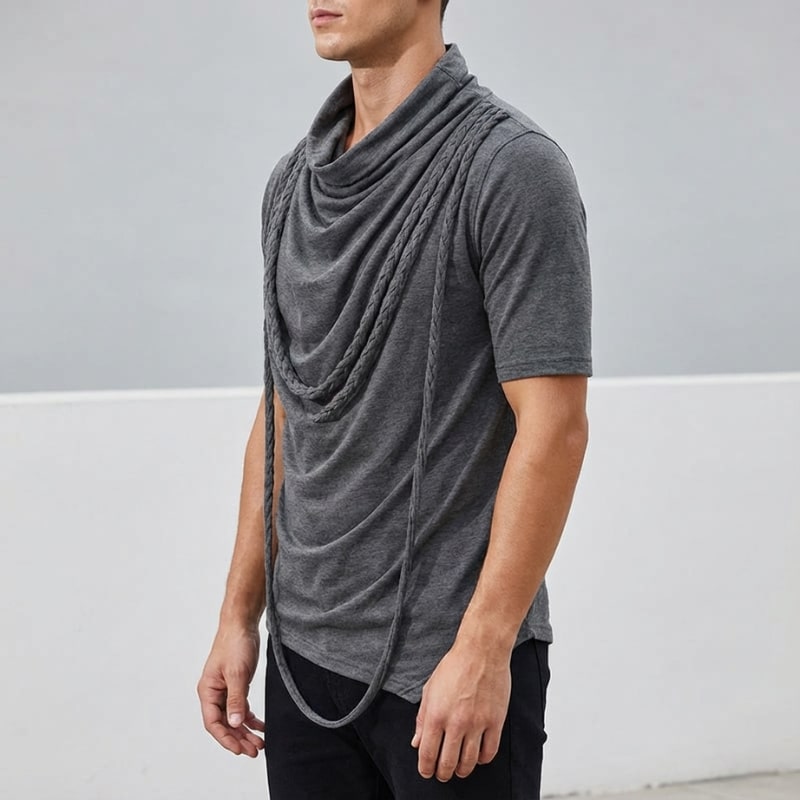 Ameer Men's Hooded Shirt – Stretch-Knit Cotton with Unique Asymmetrical Hem