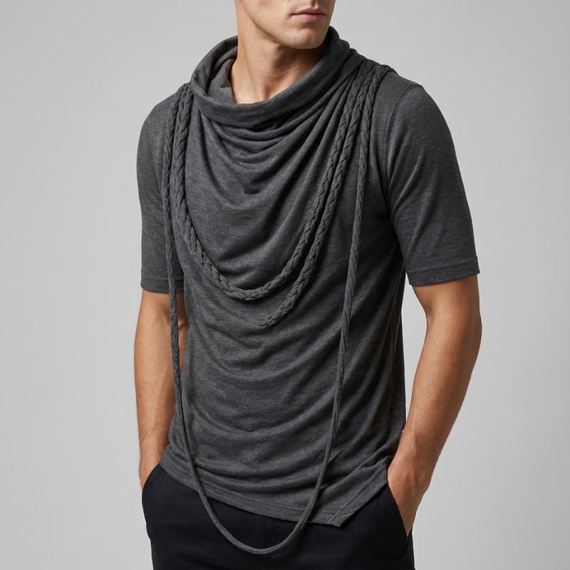 Ameer Men's Hooded Shirt – Stretch-Knit Cotton with Unique Asymmetrical Hem