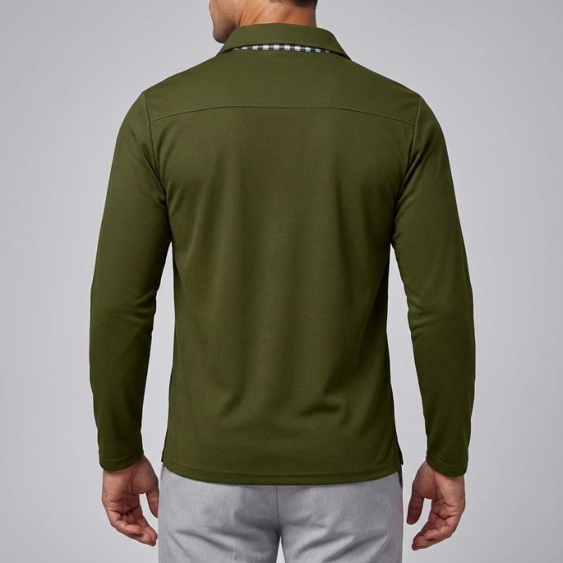 Darian Men's Slim Fit Long Sleeve Polo with Checked Collar Details