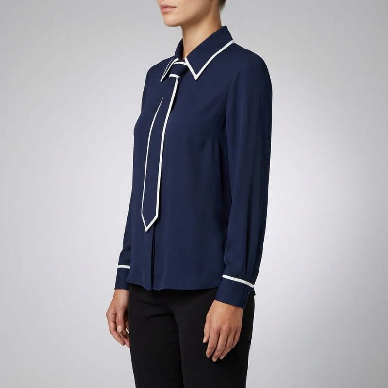 Emery Women's Cotton-Blend Button-Down Blouse with Contrast Tie and Structured Collar