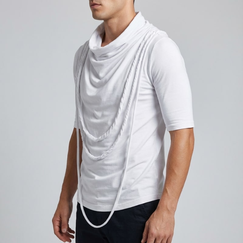 Ameer Men's Hooded Shirt – Stretch-Knit Cotton with Unique Asymmetrical Hem
