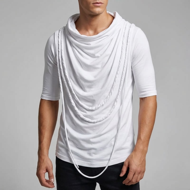 Ameer Men's Hooded Shirt – Stretch-Knit Cotton with Unique Asymmetrical Hem