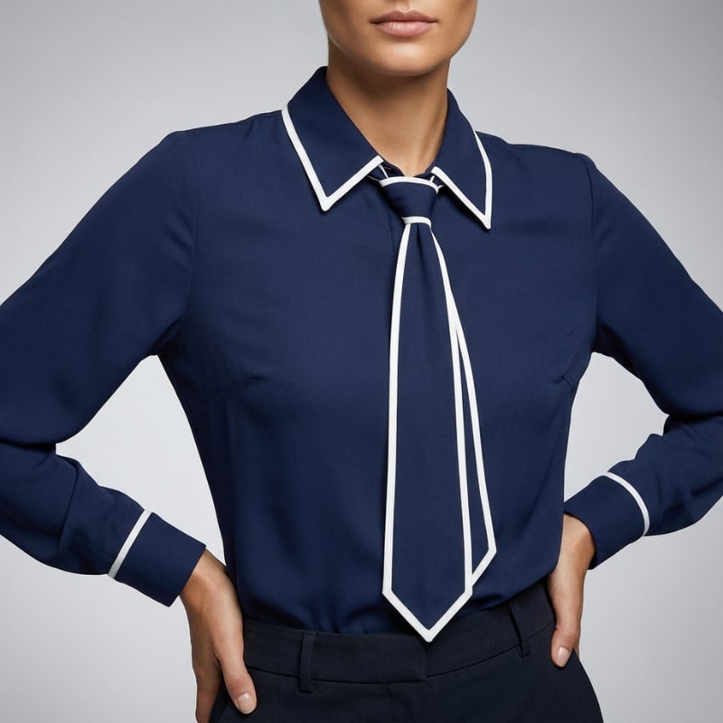 Emery Women's Cotton-Blend Button-Down Blouse with Contrast Tie and Structured Collar