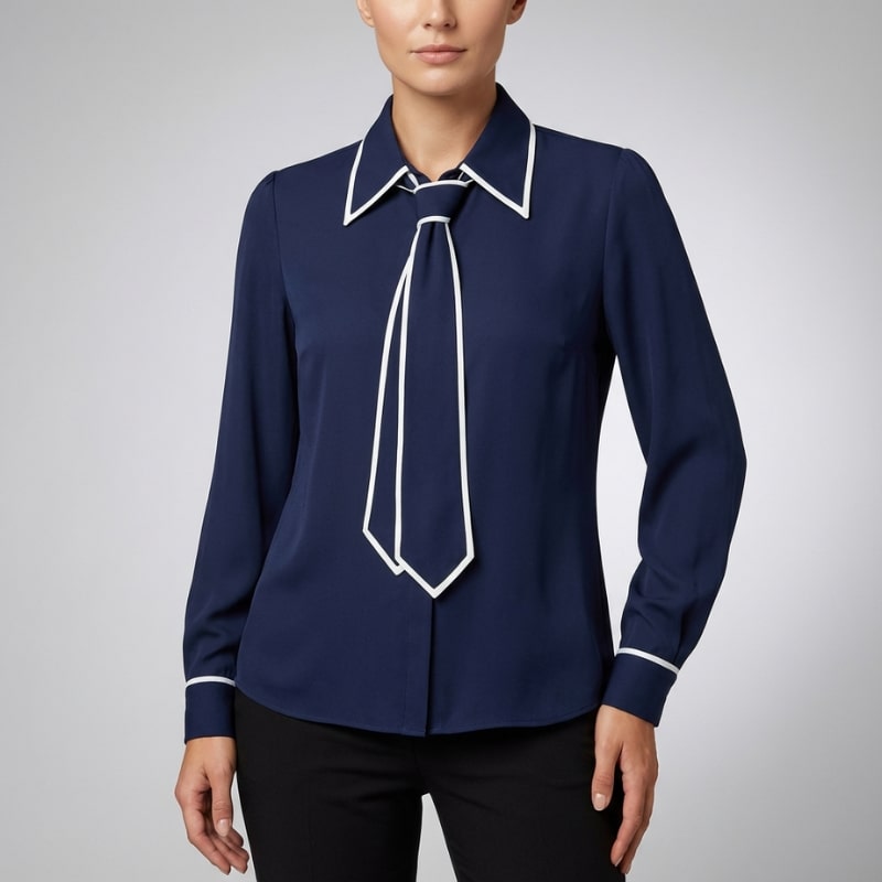 Emery Women's Cotton-Blend Button-Down Blouse with Contrast Tie and Structured Collar