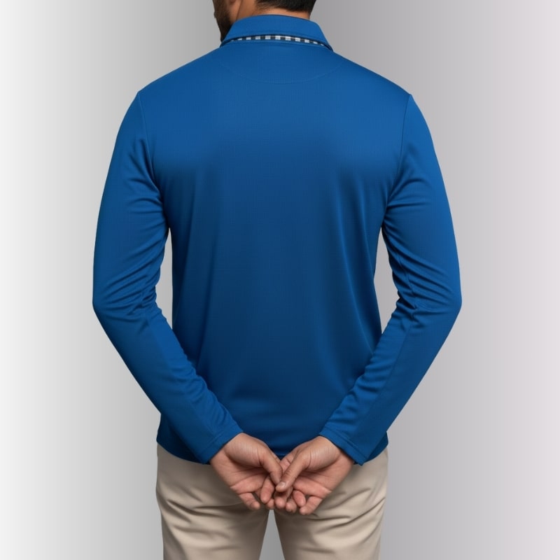 Darian Men's Slim Fit Long Sleeve Polo with Checked Collar Details