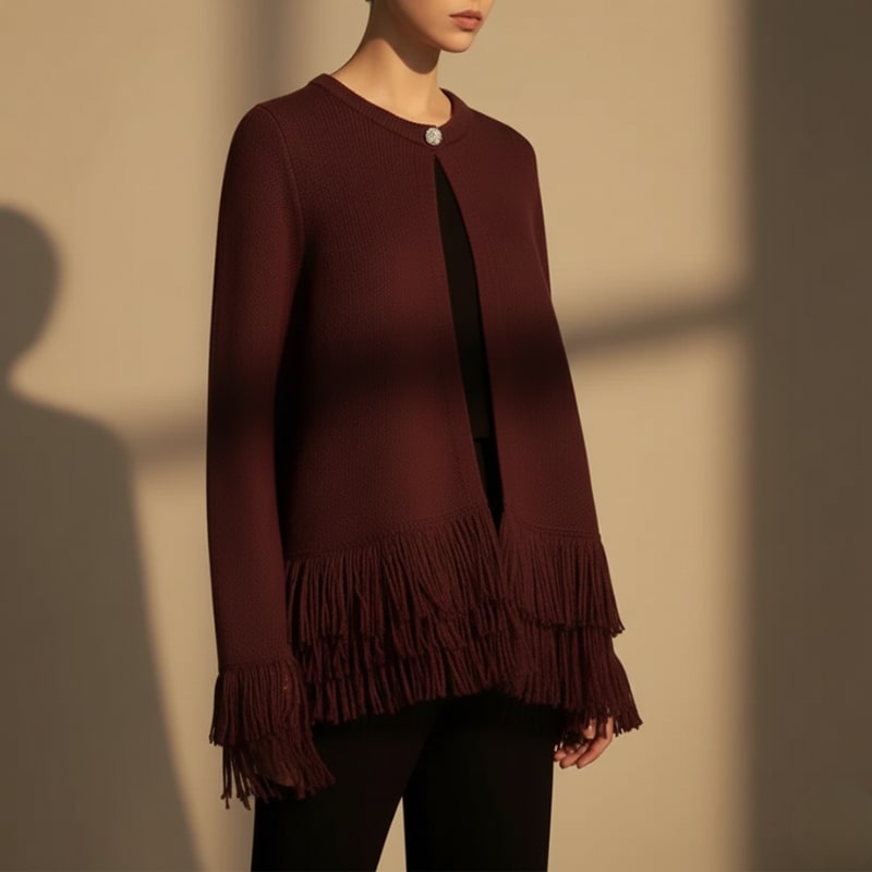 Carina Women's Fringe Style Knit Cardigan – Structured Silhouette